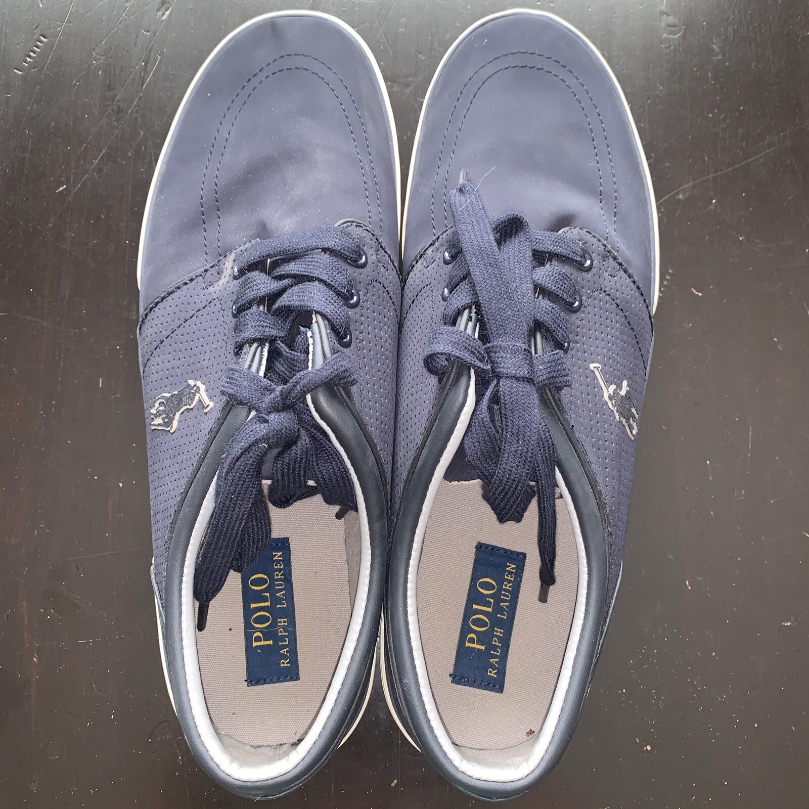 Scarpe Ralph Lauren FAXON LOW uomo 11D larghe stringate blu scuro POLO PONY LOGO