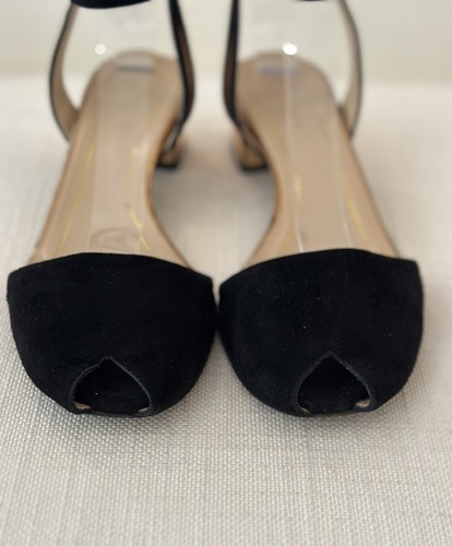 Gucci Black Suede Peep Toe Low Heels Mirrored Heel Size 37.5 USED Gently Worn - Picture 7 of 19