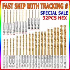 32PCS Drill Bit Set Titanium Coated HSS High Speed Steel Hex Shank Quick Change