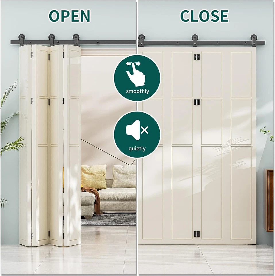 CCJH 5-20FT Doble Plegable Puerta Corredera Granero Herrajes Kit de Riel para 4/8 Puertas, Resistente Foto 2 de 4