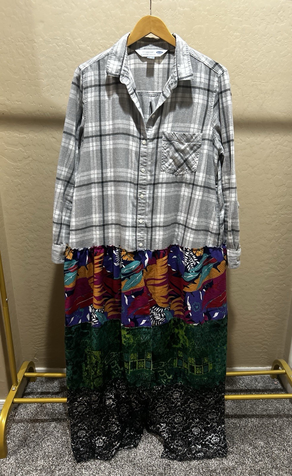 Upcycled Old Navy Flannel Button Patchwork Top Bo… - image 5