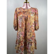 Sienna Sky Peach Floral Puff Sleeve Tiered Mini Dress Large