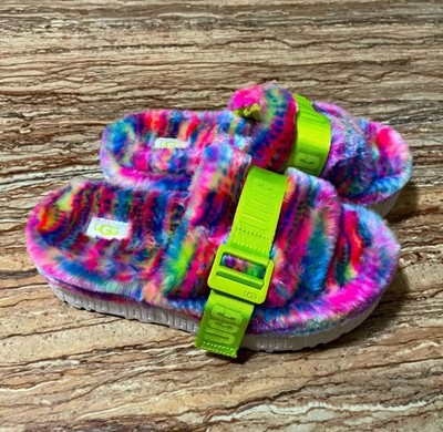 UGG Fluffita Sandal Sheepskin Slippers Size 9 Pixelate Multicolor 1128211