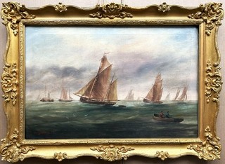 B Bauckhamm 1909 Sail Boats in Choppy Seas with a Paddle Steamer Antique Oil