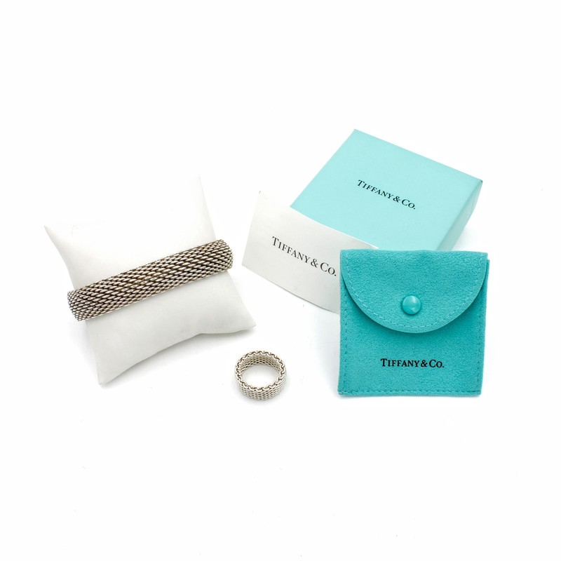 Tiffany & Co Somerset Mesh Weave Sterling Bracelet & Ring Lot of 2 #S5245-3