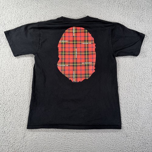 A Bathing Ape BAPE Shirt Mens Large Black Red Tartan Plaid Ape Head Tee Japan - Picture 13 of 15