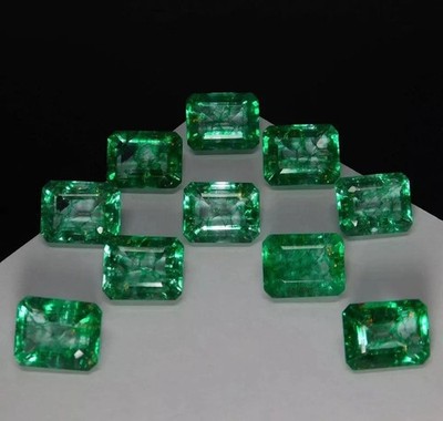 Certified 50 Ct 10 Pcs Colombian Natural Green Emerald Loose Emerald Cut Gem