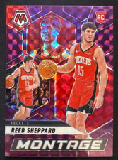 Reed Sheppard 2024-25 Panini Mosaic 56/99 Purple Montage RC Rockets #16