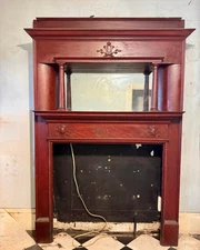 Antique Fireplace Mantel Solid Wood Mahogany Finish