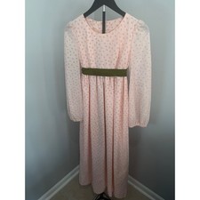 Vintage Handmade Maxi Dress Womens XS Pink Floral Prairie Cottagecore Boho Long