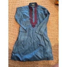 Ridhaan Boys Kurta Size 8 Blue Red Embroidered Traditional Indian Ethnic Wear