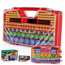 Battery Organizer Storage Holder Box Case with Tester, New Ultra-Large Red