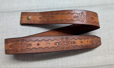vintage 1970s buckle belt TOOLED western 34 leather GEOMETRIC boho hippie