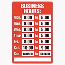 Consolidated Stamp 098072 Business Hours Sign Kit- 8 x 12- Red