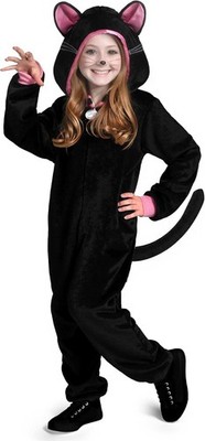 Spooktacular Black Cat Costume Girls Black Cat Jumpsuit 3T Zip Up Hood New Tail