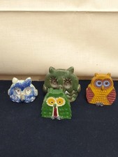 Vintage Minitur Ton und Gips Eulen Figuren vier Stück