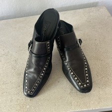 BRIGHTON 6M Mules Shoes Heels Tempe Studded Black/Brown Mules