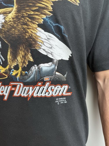 Vintage 1990s 90s Harley Davidson 1991 3D Emblem T-Shirt Eagle Lightening size L by Harley-Davidson, Size L, $149 - Photo 7
