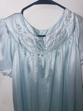 Women s Vintage Carole Blue Nightgown w/ Pink Floral Embroidered Detail Size S