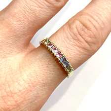 Multi Sapphire 9ct Gold Ring Pink Blue Green Hallmarked 375 Yellow Gold - Size Q