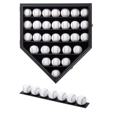Baseball Display Frame Case Shadow Box Wall 30 Slots, Matt Black
