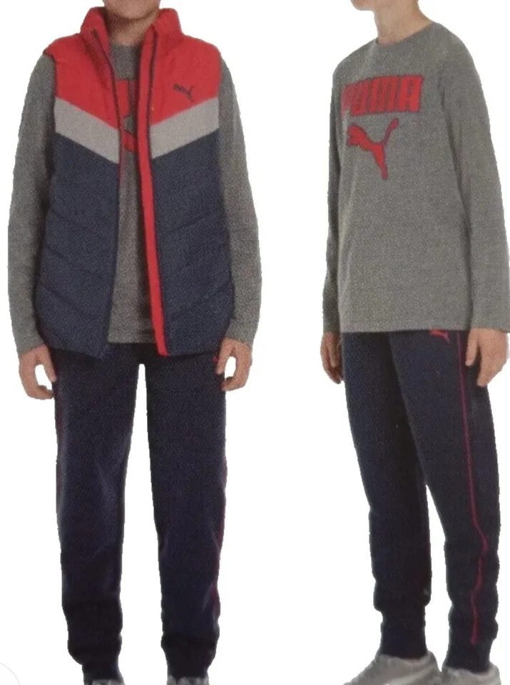 Conjunto de 3 piezas chaleco, camiseta y pantalón jogger mediano 10/12 PUMA para niños Foto 2 de 3