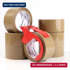 Brown Packing Tape 6 Rolls Heavy Duty Packing Tape with 1 Dispenser - 2.5mil x 1