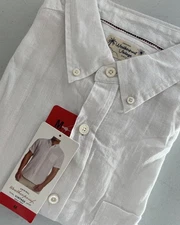 NWT Weatherproof Vintage Men's Linen Blend Short Sleeve Woven Shirt WHITE MEDIUM