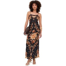 Farm Rio Women Black Majestic Garden Square Neck Maxi Pullover Floral Slip Dress