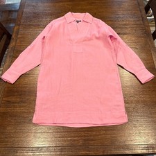 NWT J.Crew Linen V-Neck Popover Dress XXS Pink Long Sleeves Mini Pockets Casual