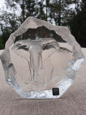 Kristallglas-Skulptur''Elefant-Wildlife'', Mats Jonasson(Maleras), signiert, 14 cm