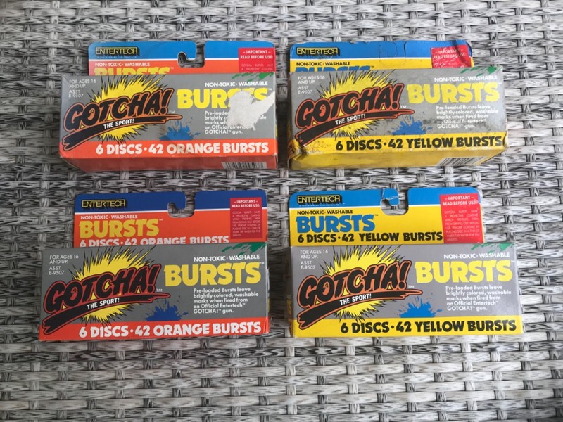 1987 Gotcha Bursts Paintball Discs 2 Sealed Boxes (2 Orange, 2 Yellow) Nos