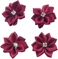 Upick More than 26 Colors 40PCS Satin Ribbon Flowers Bows Rose W/Rhinestone Appl