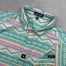 Bad Birdie Golf Polo Shirt Mens Large Teal Pink Aztec Geometric Print Stretch