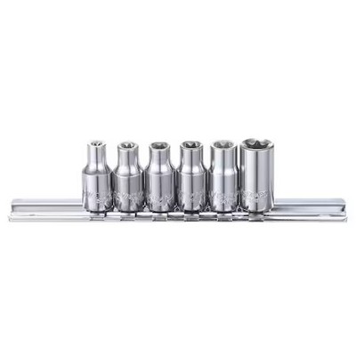 Westward 54Tn25 1/4'' Drive Socket Bit Set, Torx, 6 Pcs