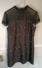 Phase Eight black chiffon embroidered shift dress sheer lace UK10 party evening