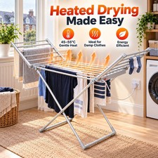230W Electric Heated Clothes Airer Folding Laundry Drying Rack Aluminium Rails