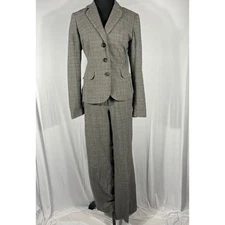Y2K Banana Republic 2pc Plaid Blazer Martin Fit Pants Suit Set 6/8 Grey Wool