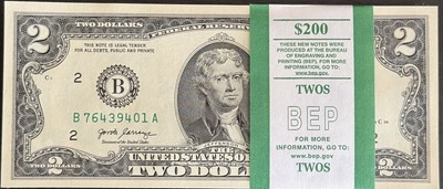 100 - $2 Two Dollar Bills UNC (Sequential, Consecutive) 2017A - $200 TOTAL FV