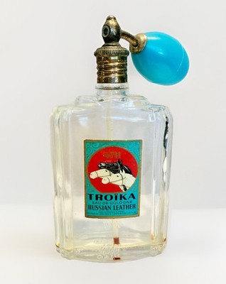 Vintage TROIKA Cologne Russian Leather 4711  Original W/ Teal Bulb Atomizer RARE