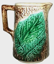 Two's Company 5 1/2" Majolica Green Leaf Ceramic Pitcher For Decoration Only New