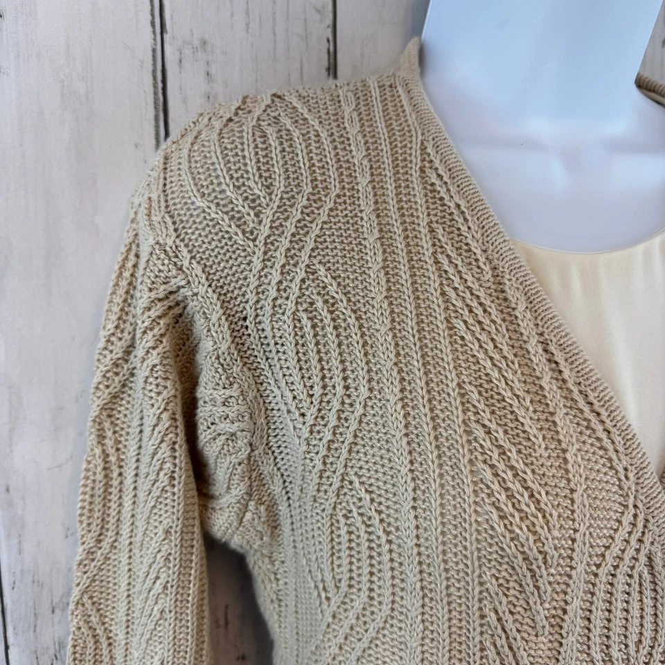 VTG Emanuel Ungaro Cream Linen Chunky Cable Knit V-Neck Wrap Sweater Size Large - Image 4 of 4