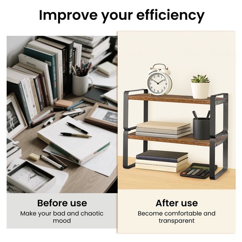 3 Tier Office Desk Shelf Organizer Wood Desktop Display Shelf Rack ...