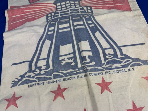 1948 BEACON Feed Sack CAYUGA, NY 38" x 17.5" Cotton, Backside 1 rip - Picture 3 of 11