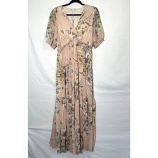 Baltic Born Santorini Blush Floral V-Neck Empire Waist Tiered Maxi Dress Size L