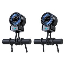 2 Pack Multifunctional Portable Stroller Fan 4 Speed 6600rpm Mini, Black-2p