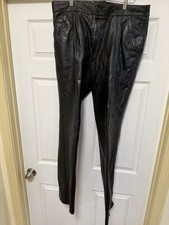 Vintage Black Leather Pants Made In Turkey W/Zip Pockets W38 X 33.5 Unhemmed 
