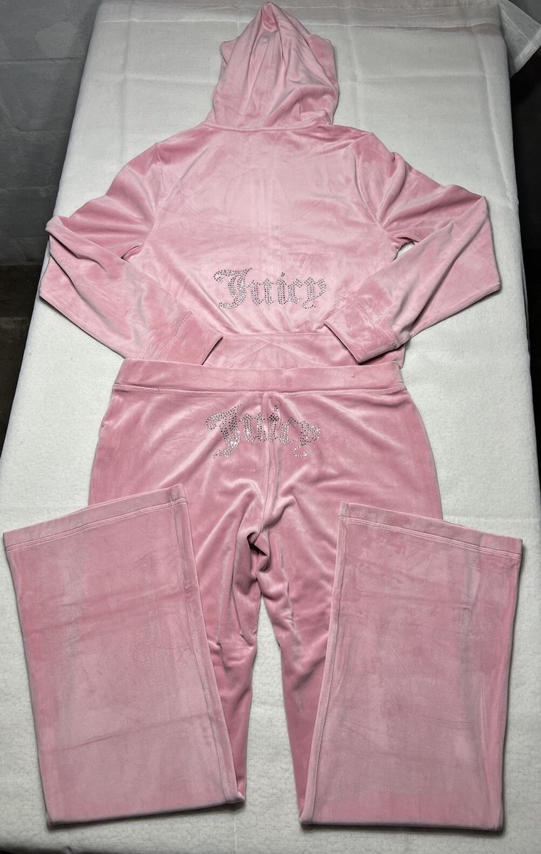 NEW NWT Juicy Couture Velour Bling Tracksuit Hoodie Pants Rose