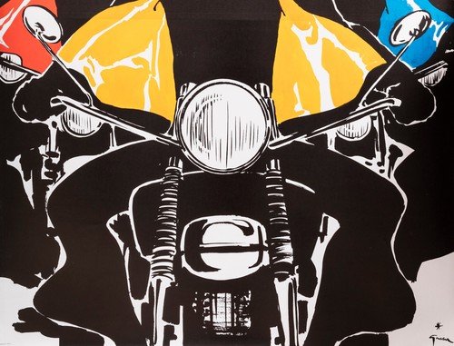 Affiche ancienne originale - Gruau - Bemberg - Motard - Mode - Veste - 1975 - Photo 4/4