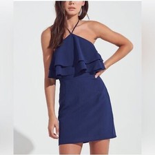 Blue Blush | Navy Ruffle Popover Halter Dress - Women